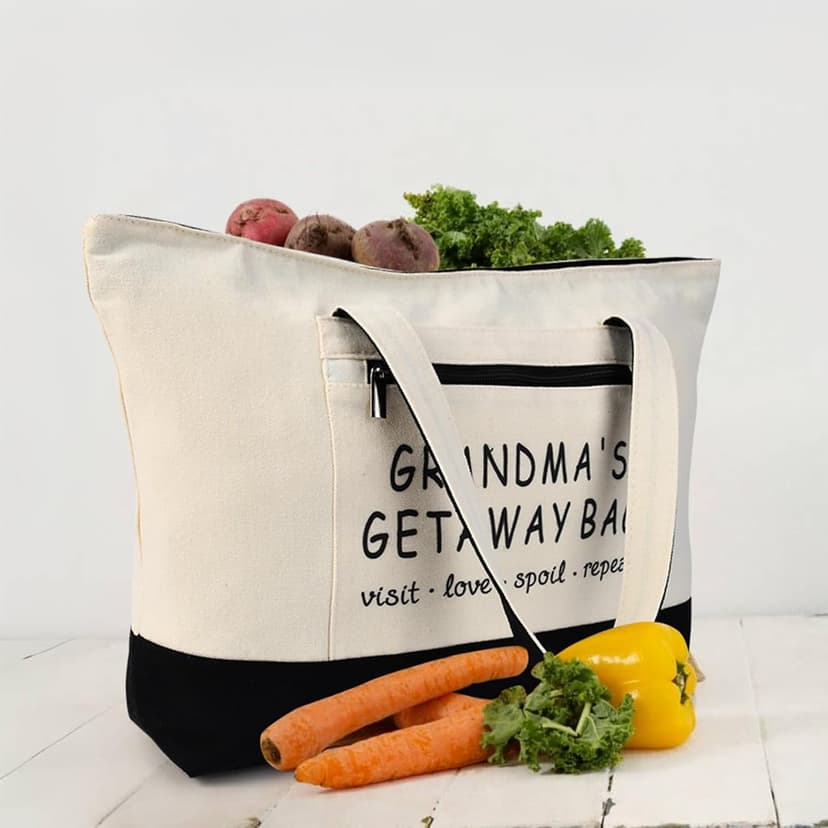 Grandma Brithday Canvas Tote Bag for Shopping Travel, Mothers day Gifts, Christmas Gifts for Grandma from Grandkids