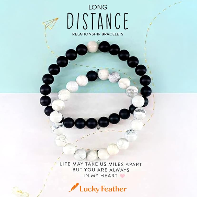 Lucky Feather Relationship matching couples bracelets | matching bracelets couples gifts for Boyfriend Girlfriend Husband Wife | Unique, birthday gift, anniversary for women | 2 pack