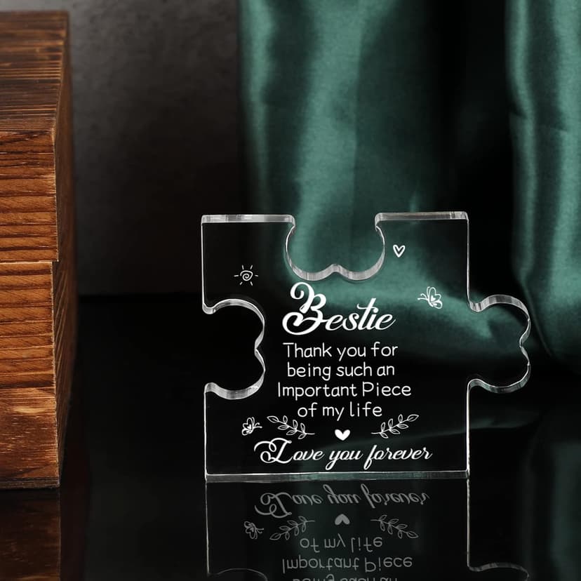 to My Bestie Gifts - Best Friends Christmas Birthday Gifts for Women Acrylic Puzzle Plaque Desk Decorations for Best Friend Sister Girls Women BFF Friendship Card - 3.35 x 2.76 Inch