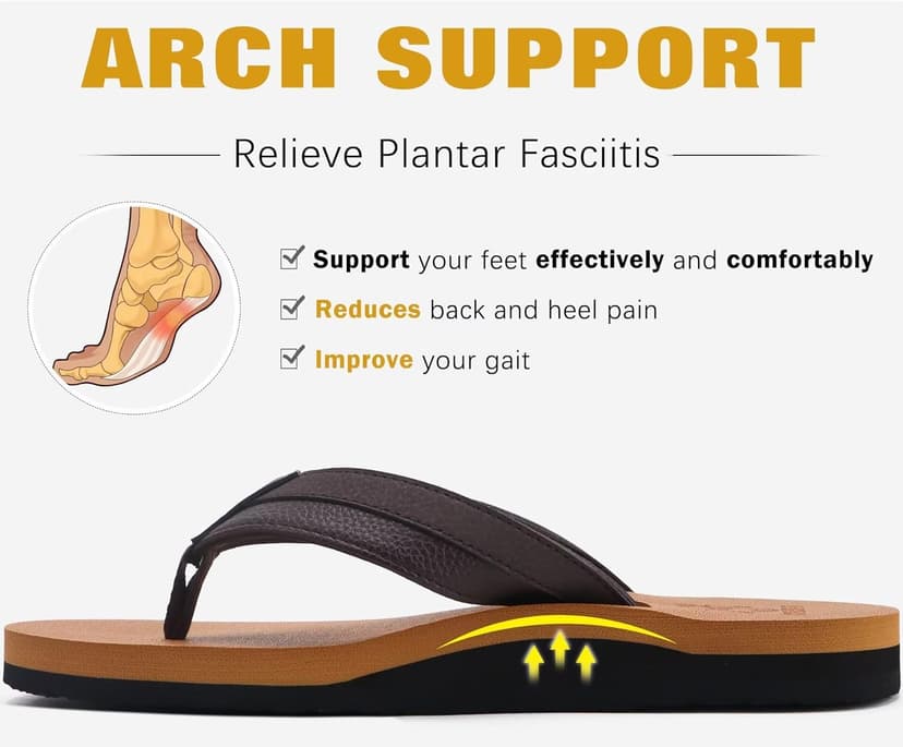 KuaiLu Men's Yoga Mat Leather Flip Flops with Arch Support Comfortable Cushion Walking Thong Sandals Slip On Indoor Outdoor