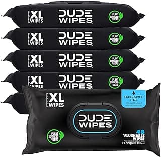 DUDE Wipes Wipes - Flushable Wipes - 6 Pack, 288 Wipes - Unscented Extra-Large Adult Wet Wipes - Vitamin-E & Aloe - Septic and Sewer Safe