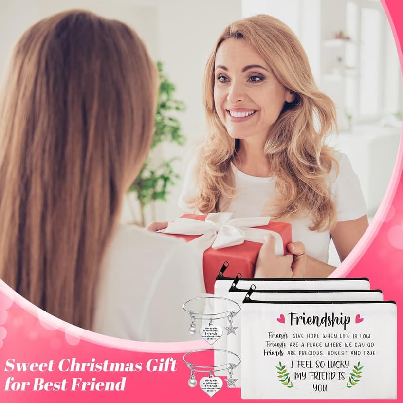 Kenning 12 Pieces Christmas Friends Gifts for Women Friendships Makeup Bag Adjustable Bangle Friendship Bracelet Long Distance Friendship Birthday Gifts for Graduation Family Sister(Classic)
