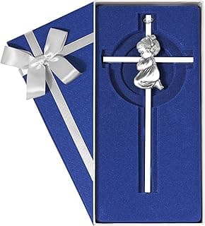 Baby Wall Cross Baptism Gifts for Girl, 7-inch Silver Praying Girls Baptism Crosses for First Holy Communion Christening and Dedication Baptismal Gifts from Godparents