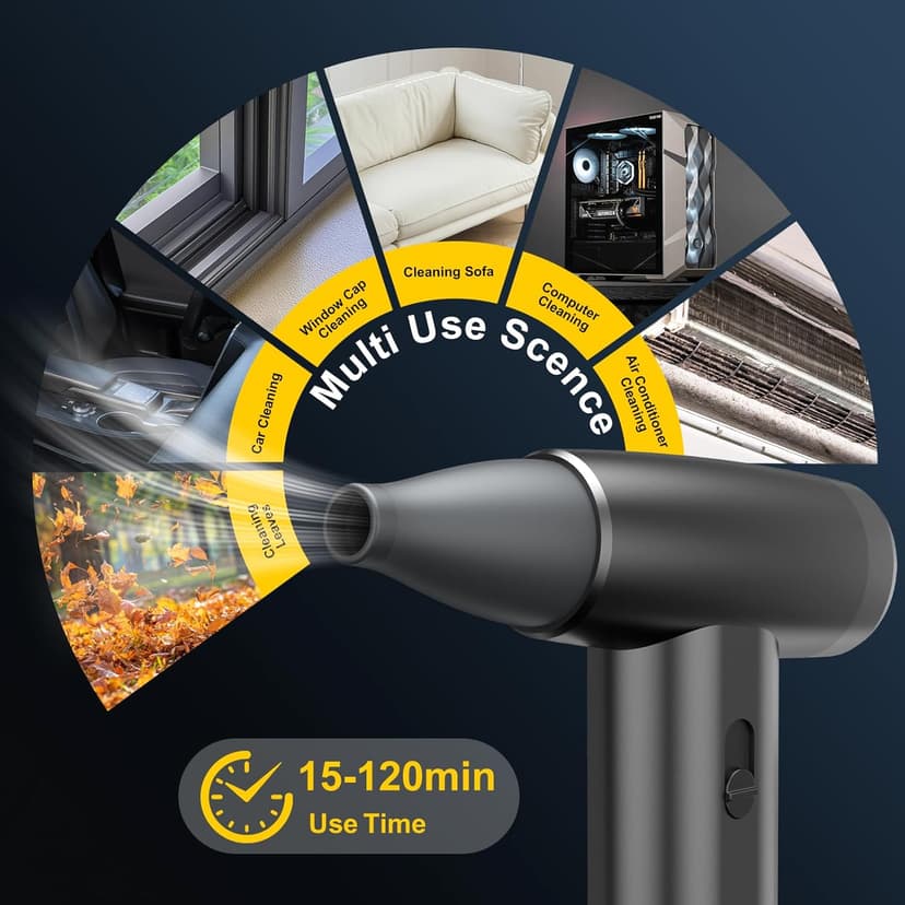 Metal Electric Compressed Air Duster, 300000RPM Brushless Motor with Stepless Speed, Rechargeable Cordless Mini Blower for Computer Keyboard Cleaning, Car Detailing, House and Outdoor Use(Black)