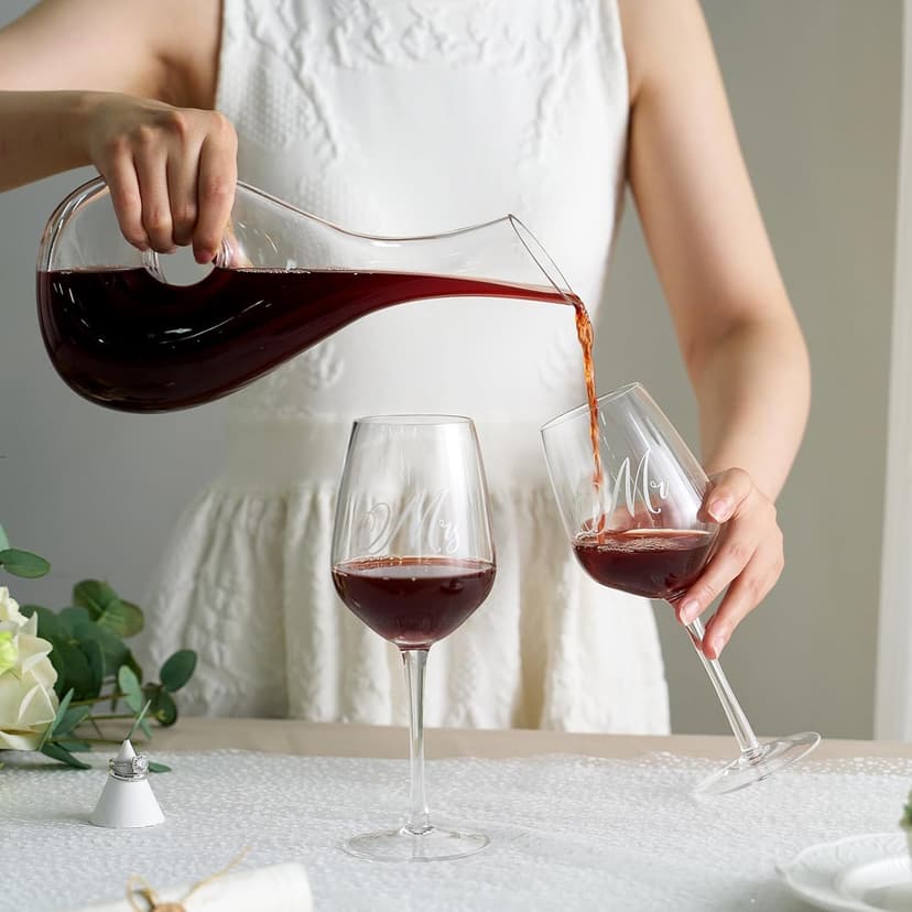 AW BRIDAL Mr and Mrs Wine Glasses and Decanter Set, Wedding Bridal Shower Engagement Gift for Couples 2025, Wedding Glasses for Anniversary Bride Bachelorette with Wood Keepsake Box