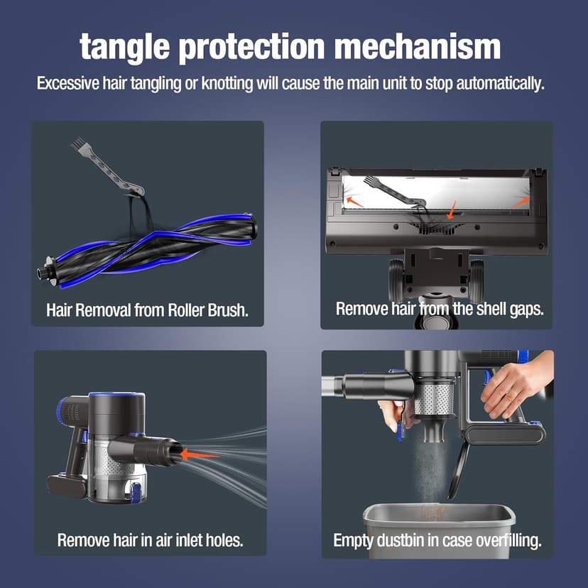 Cordless Vacuum Cleaner, Upgraded 40Kpa Stick Vacuum Cleaners for Home, 8 in 1 Lightweight with Self-Standing, 1.5L Dust Cup & Anti-tangle, Rechargeable Vacuum for Hard Floors Carpets Pet Hair