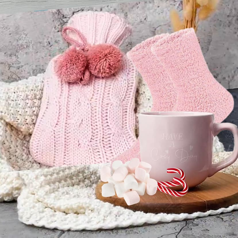 Gifts for Women - Hot Chocolate Gift Sets |Hot Cocoa Gift Sets with Mug, Mini Hot Water Bottle, Socks, Marshmallows for Hot Chocolate, Candy |Gourmet Hot Chocolate Gift Set