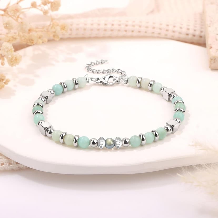 𝗚𝗶𝗳𝘁𝘀 𝗳𝗼𝗿 𝗪𝗼𝗺𝗲𝗻 𝗠𝗼𝗼𝗻𝘀𝘁𝗼𝗻𝗲 𝗕𝗿𝗮𝗰𝗲𝗹𝗲𝘁 Amazonite Colorful Imperial Jasper Stainless Steel Beads Bracelets, Graduation Mothers Day Christmas Birthday Gifts for Her Women