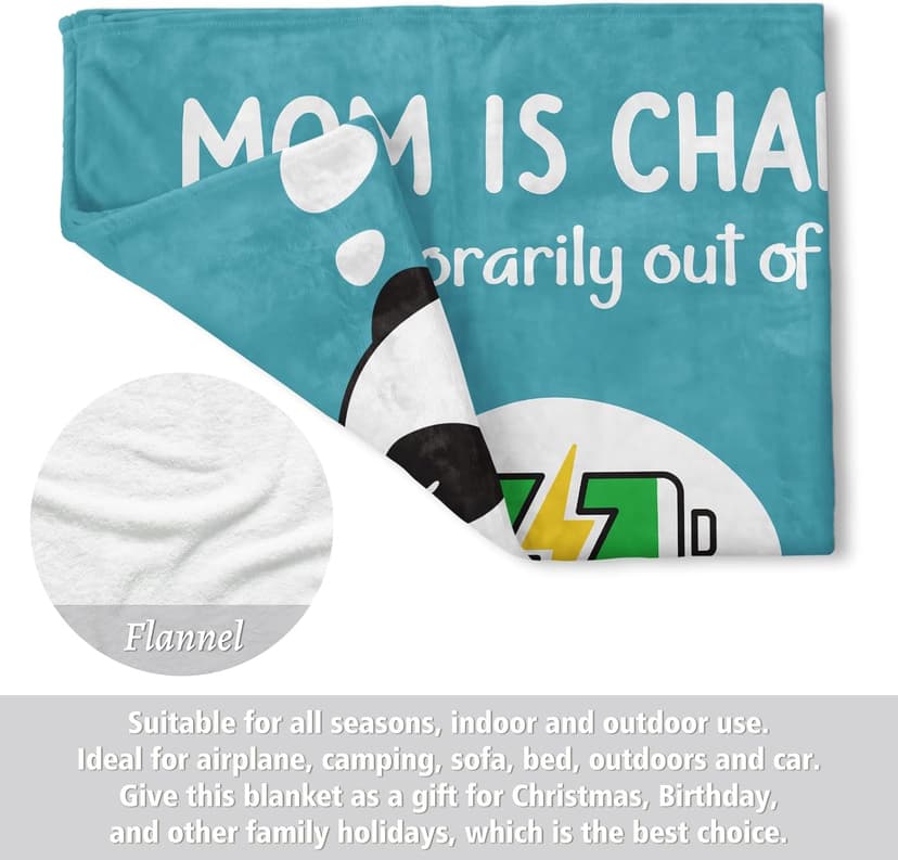 Craftique Gifts for Mom Birthday Christmas- Funny Soft Mom is Charging Blanket- New Moms Gifts for Women, Practical Blanket Throw for Napping Travel, 60”×50”