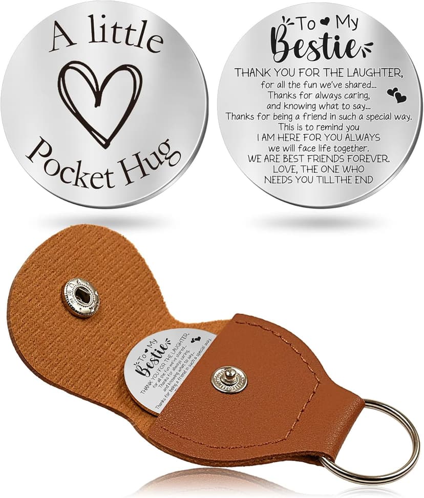 OUMILAN Pocket Hug Token Gifts for Men Boyfriend Girlfriend Inspirational Gift for Son Daughter Brother with Leather Keychain