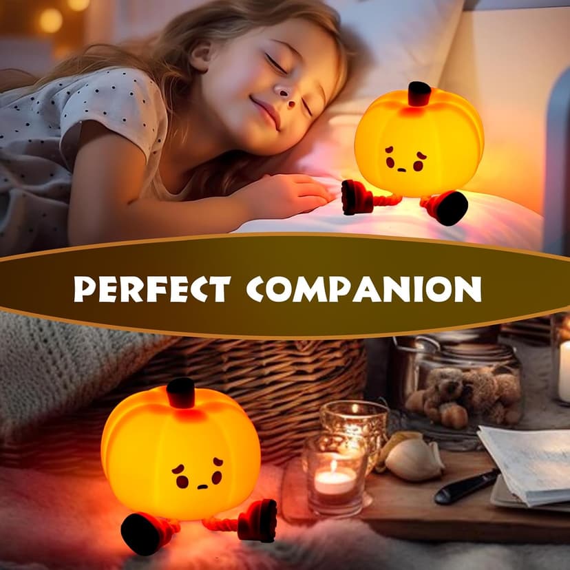 Pumpkin Night Light, Cute LED Lamp, Silicone Dimmable Nursery Nightlight for Kids, Silicone Rechargeable Bedside Touch Lamp, Funny Office Desk and Halloween Decor for Woman and Kids