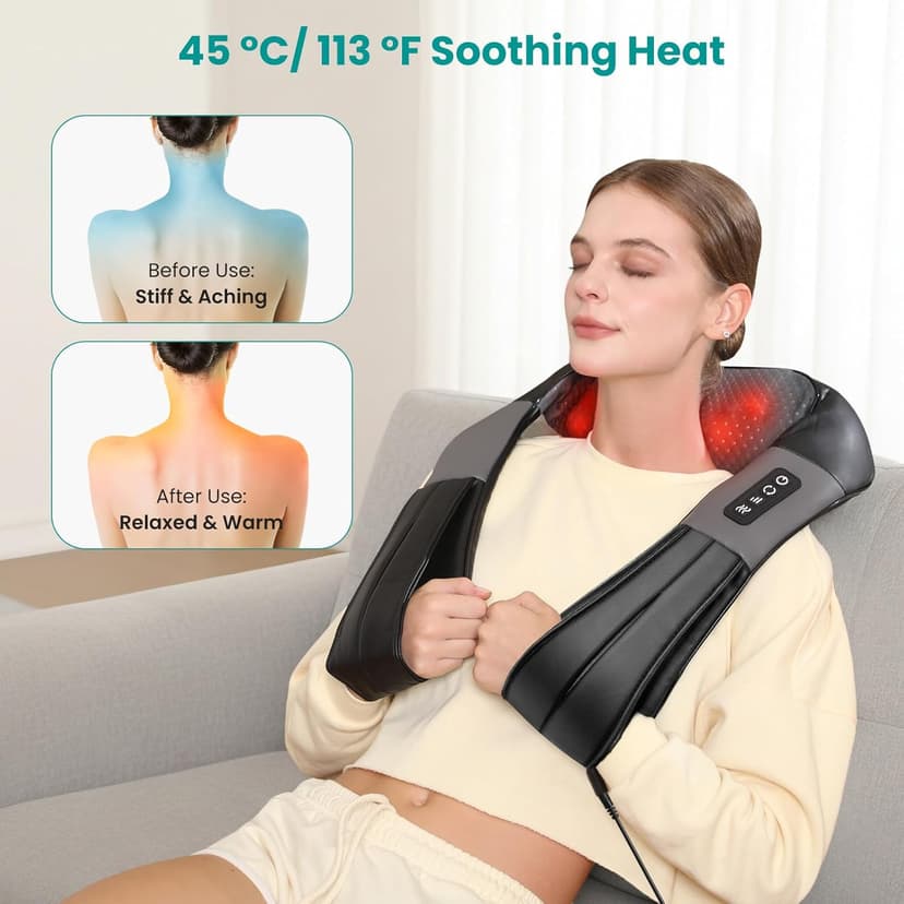Nekteck Shiatsu Neck Massager for Pain Relief Deep Tissue with Heat, 3D Kneading Massage Pillow Back Shoulder Massagerfor Body Muscle, Plug-in Use for Home Office Car, Gifts for Mom Dad Him Her