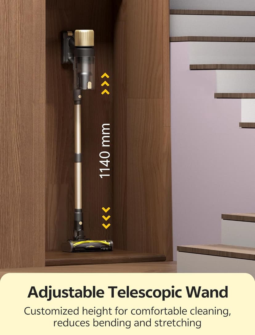 Ultenic Cordless Vacuum Cleaner, 550W 50KPA 65min Runtime, Stick Vacuum with Green Light, Self-Standing & 180° Lay-Flat, Anti-Tangled Brush, Vacuum Cleaners for Home/Hard Floor/Carpet/Pet Hair, U15