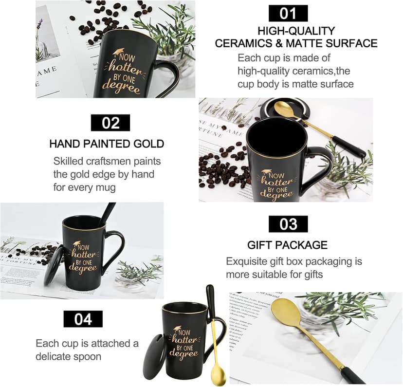 YHRJWN - Graduation Gifts, Now Hotter By One Degree Coffee Mug, Graduation Gifts for Her Him Girls Friends, Christmas Gifts for Masters Degree Graduates Grad College High School 14 Oz Black