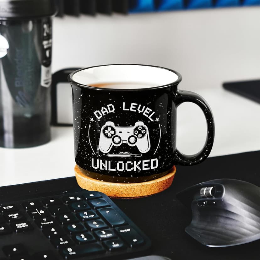 Cabtnca New Dad Gifts First Time, Dad Level Unlocked Mug, Birthday Christmas Father's Day Gifts for New Daddy, 15 Oz