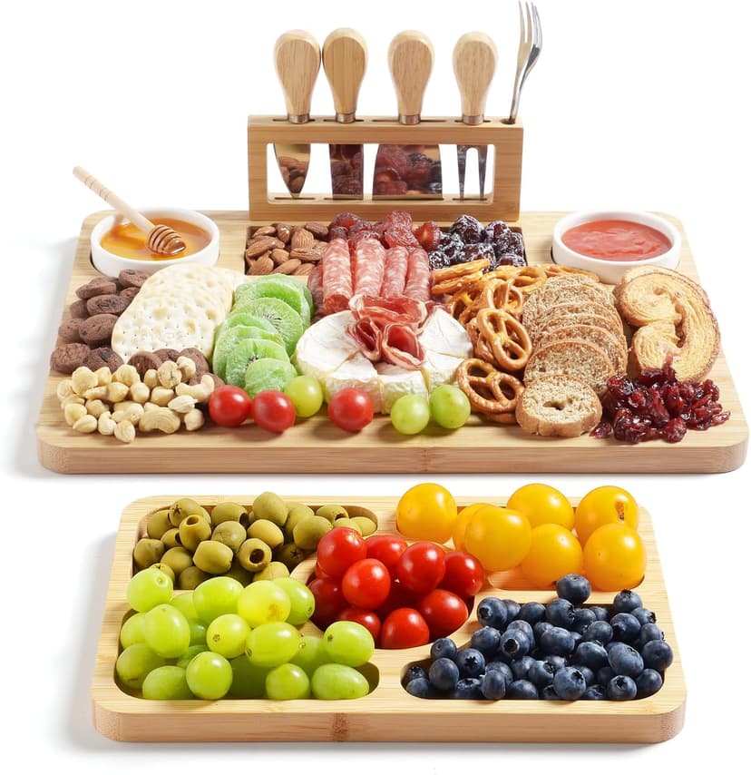 Bamboo Charcuterie Boards (23"×11"×0.8") and Knife Set, Lightweight Cheese Board and Platter, Unique Gift for Housewarming, Anniversary & Wedding, Mother's Day and Christmas for Women…