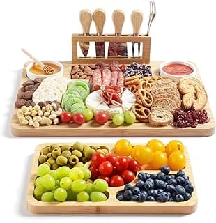 Bamboo Charcuterie Boards (23"×11"×0.8") and Knife Set, Lightweight Cheese Board and Platter, Unique Gift for Housewarming, Anniversary & Wedding, Mother's Day and Christmas for Women…