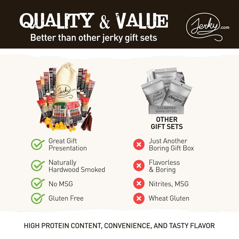 Jerky.com Gift Bag for Men | 26 Piece Meat Sticks Gift Basket with Beef Sticks, Pork, Turkey, Ham & Cheese Sticks | High Protein Snack Variety Pack | Gluten-Free Jerky Gifts for Men | Birthday Gift Basket for Him