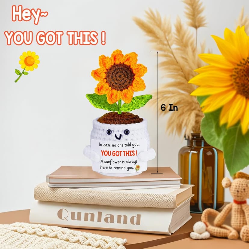 Birthday Gifts for Women, Positive Crochet Sunflower Emotional Support Gift Handmade Plush Doll, Thank You Unique Friendship Gifts for Sister Best Friend Coworker Men Teen Girls, Womens Xmas Present