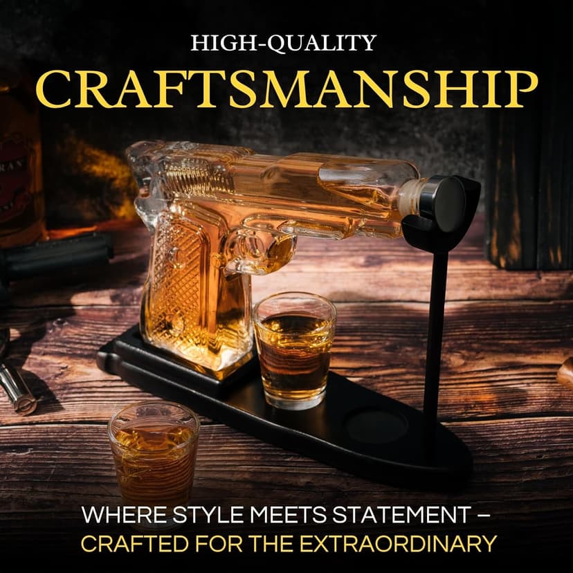 Gifts for Men Dad, 10.1 Oz Whiskey Gun Decanter Set + 2 Bullet Glasses - Unique Birthday Pistol Gift Ideas Daughter Son, Personalized Liquor Dispenser - Scotch Bourbon Vodka, Him, Brother Husband