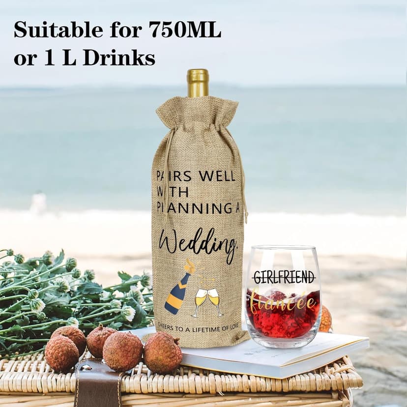 Engagement Gifts for Couples, Boyfriend and Girlfriend Wine Glass Engaged Gift Set with Wine Bag, Fiance Fiancee Gift for Him and Her Bride and Groom, Wedding Bridal Shower Gifts for Newlywed