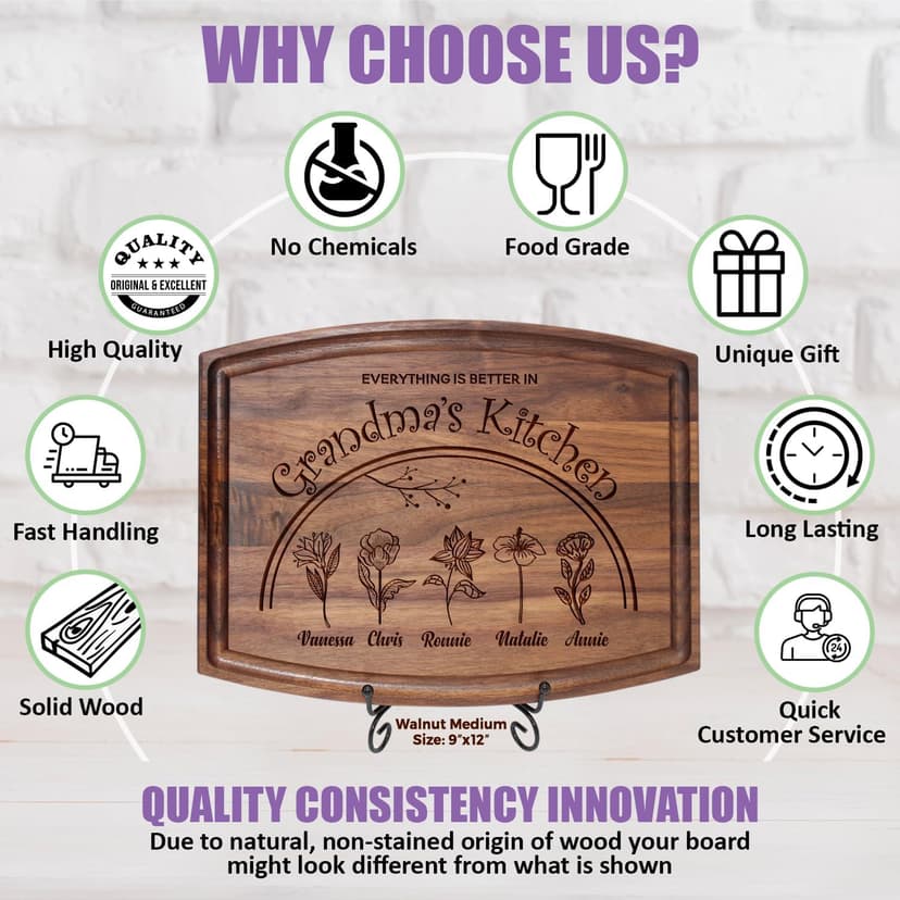 Personalized Christmas Gifts for Women, Customized Gifts for Mom – Custom Cutting Board for Mom or Grandma, Birthday, Christmas Gift Idea from Son, Daughter, Grandkids