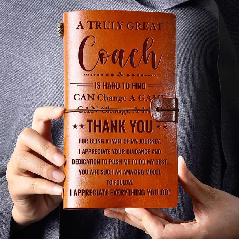 Hiipeenow Coach Appreciation Gifts for Men Women, Leather Travel Journal 140 Pages Presents, Baseball Softball Soccer Basketball Swim Football Coach Gifts, Christmas Birthday Thanksgiving