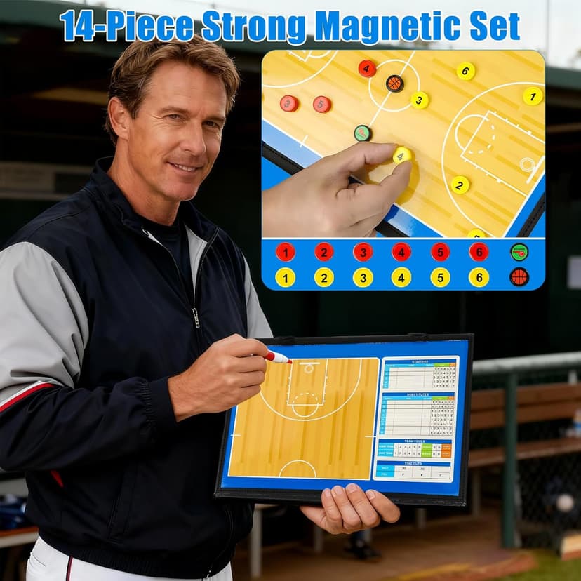 Magnetic Basketball Coaching Board – Portable Dry Erase Whiteboard with Fence Clip, Magnets & Carry Bag, Foldable Basketball Clipboard for Coaches, Ideal Coach Gift