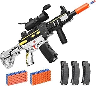 Realistic Toy Foam Blaster Gun - Electric Sniper Rifle with Scope 120 Soft Bullets 3 Magazines, Automatic Dart Gun for Boy Ages 8-12 Years Old, Indoor Outdoor Gifts for Adult Kid Christmas Birthday