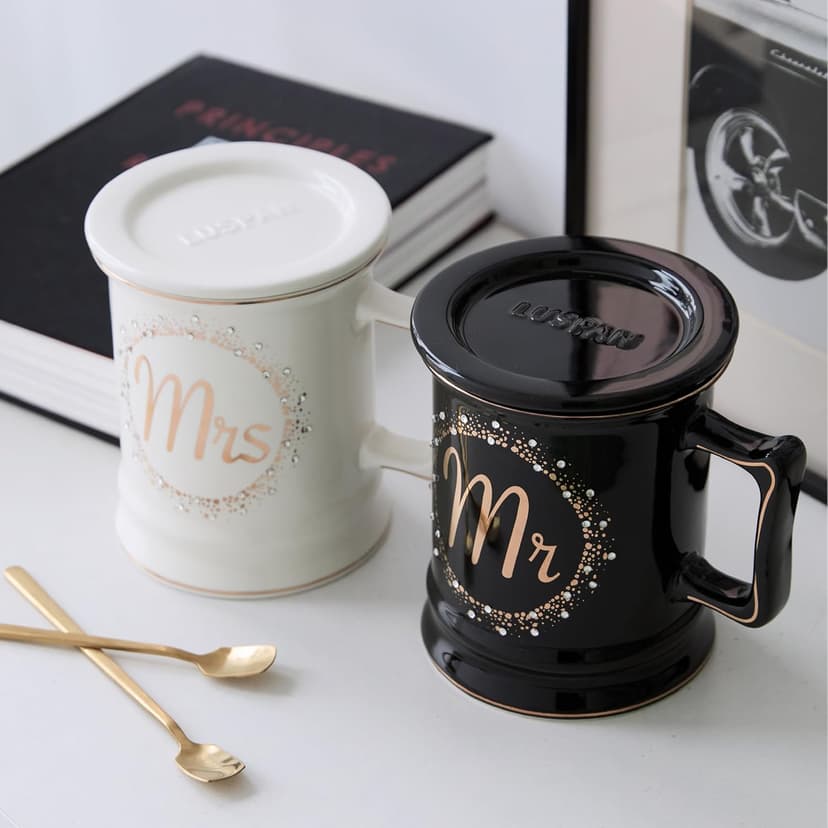 Luspan Wedding Gifts, Mr and Mrs Coffee Mug Gifts for Couples, Bride and Groom