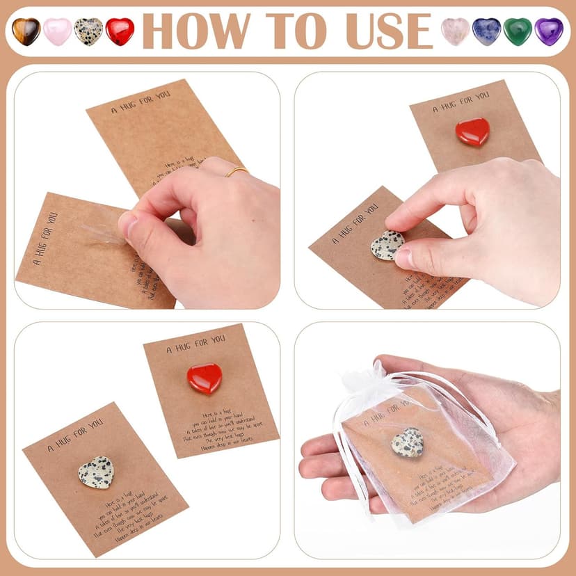40 Sets Pocket Hug Token Gift Bulk Hug Cards with Heart Shape Natural Stones Keepsake Exchange Relationship Cards for Colleagues Family Distance Social Celebration of Life Gift(Classic Color)