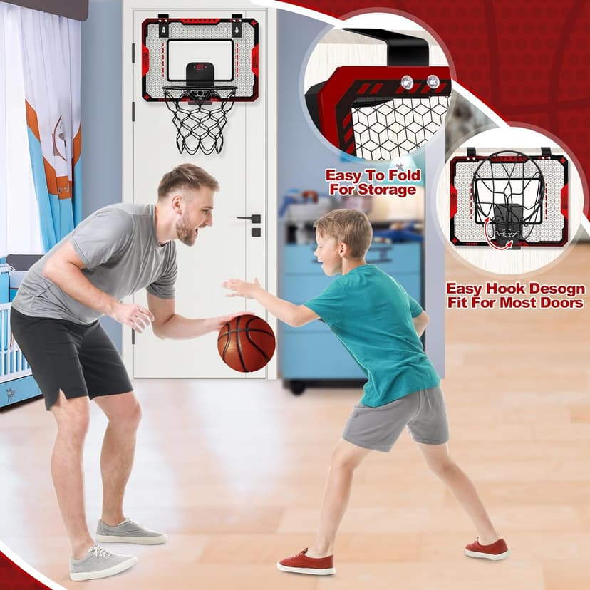 Indoor Basketball Hoop for Kids 5 6 7 8 9 10+Years Old Boys,Mini Basketball Hoop Over The Door Mini Hoop with Electronic Scoreboard & 3 Balls,Kids Basketball Hoop Sport Toys for Gift for Boys Age 5-10