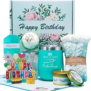 Happy Birthday Gifts for Women,Bath Relaxing Spa Gift Basket for Her, Mom, Sister, Female Friends, Daughter,Unique Wine Gift Set Idea for Women Who Have Everything