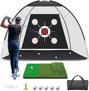 Golf Net with Practice Mat,Golf Hitting Aid Nets 10x7FT for Backyard Driving Chipping Training Swing with Target Mat Balls for Outdoor Indoor，Gifts for Men Dad Him and Golfer