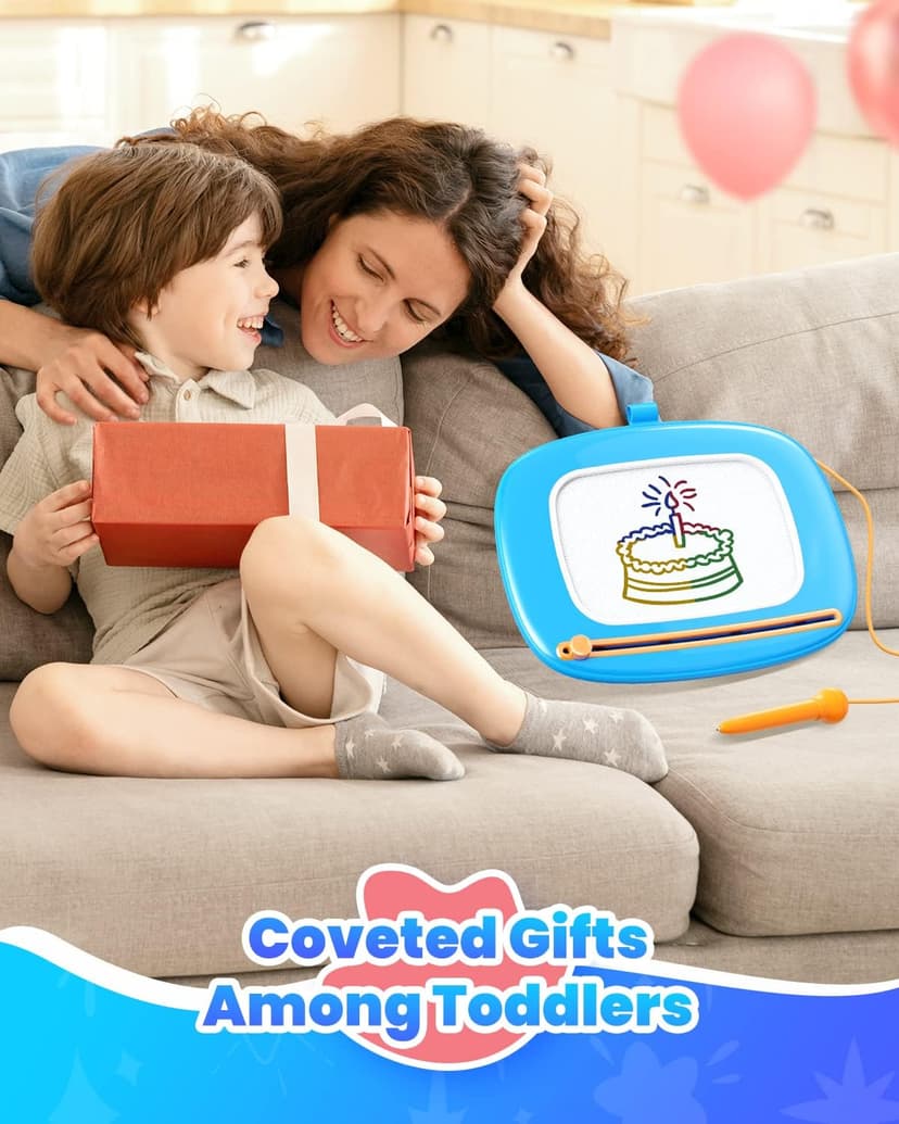 Toddlers Toys Ages 1-3, Magnetic Drawing Board, Doodle Board Pad Learning and Educational Toys for 18 Months Baby 1-3 Yr Kids Birthday Gifts - Blue