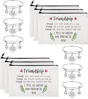 Kenning 12 Pieces Christmas Friends Gifts for Women Friendships Makeup Bag Adjustable Bangle Friendship Bracelet Long Distance Friendship Birthday Gifts for Graduation Family Sister(Classic)