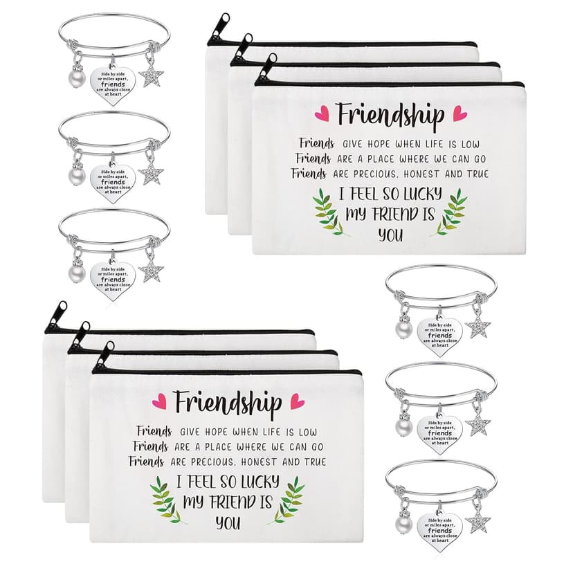 Kenning 12 Pieces Christmas Friends Gifts for Women Friendships Makeup Bag Adjustable Bangle Friendship Bracelet Long Distance Friendship Birthday Gifts for Graduation Family Sister(Classic)