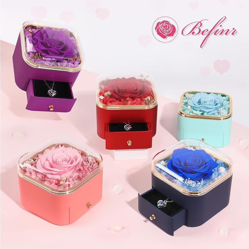 Beferr Birthday Gifts for Women Mom Preserved Real Rose with Necklace Eternal Roses Fresh Flowers for Delivery Prime anniversary Purple Gifts for Grandma Wife Daughter Sister