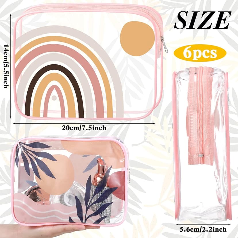 Cunno 6 Pcs Makeup Bags Gifts for Women Preppy Boho Smile Face Flamingo Clear Makeup Bags Cosmetic Transparent PVC Travel Toiletry Organizer(Boho Style)