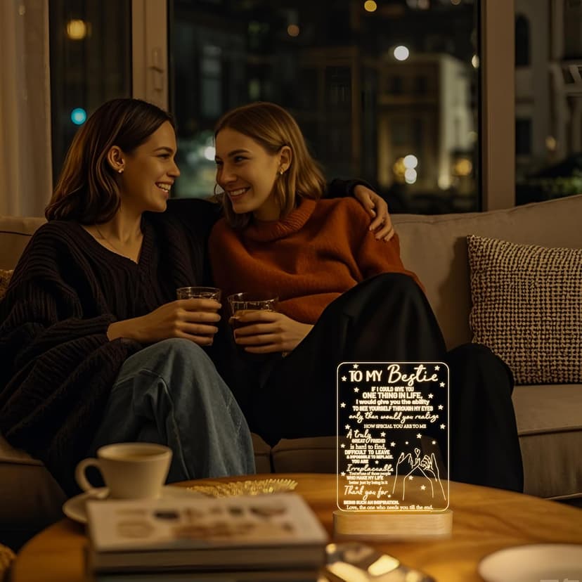 to My Bestie Gifts,3D Illusion Lamp I Love You Friends Night Light for Best Friend Sister Boys & Girls Women BFF Birthday Holiday, Soft Warm White Colors LED Wooden Table Lamp