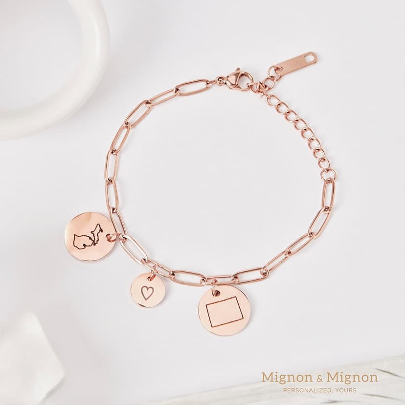 Long Distance Friendship Bracelet with State Engraved Charm, Custom Handmade Mom Jewelry for Best Friend, Birthday Gifts for Her – P-CBR-LDS