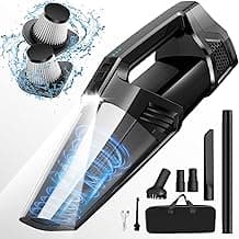 Handheld Vacuum Cordless Portable Car Vacuum with LED Light, High Power Suction, 3 in 1, Lightweight Rechargeable Hand Vacuum, Hand Held Vacuum Cleaner for Car Home Office, Pet Hair, Black