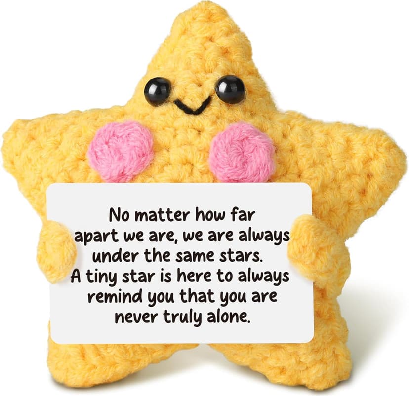Crochet Yellow Star Doll Friendship Gift - Emotional Comfort Support Decor, Long Distance Relationship Moving Away Farewell Goodbye Leaving Gifts for Women Friend Couple Boyfriend Girlfriend Coworker