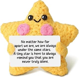 Crochet Yellow Star Doll Friendship Gift - Emotional Comfort Support Decor, Long Distance Relationship Moving Away Farewell Goodbye Leaving Gifts for Women Friend Couple Boyfriend Girlfriend Coworker