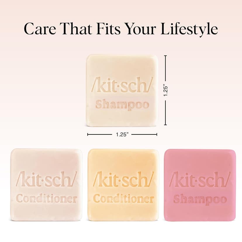 Kitsch Shampoo and Conditioner Set - 4pc Sampler Bars with Rice Water Shampoo and Conditioner, Castor Oil Shampoo & Coconut Oil Conditioner - Bottle-Free Beauty for Hair Growth, Repair & Moisture