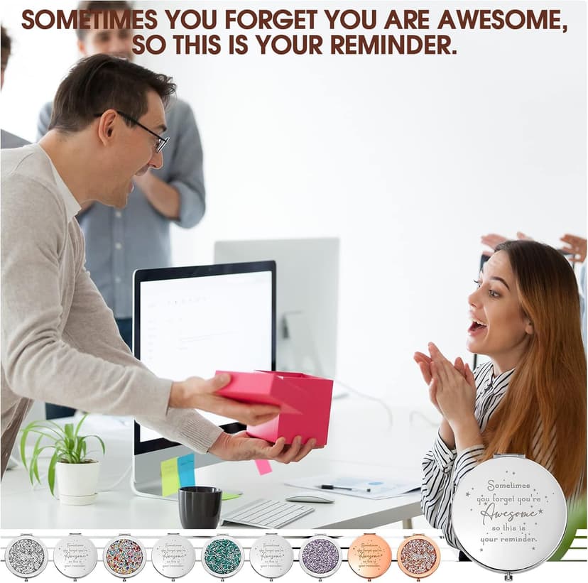 Roowest 10 Pcs Inspirational Compact Mirror Sometimes You Forget You're Awesome Appreciation Gifts for Women Group Employee Coworker Housekeeping Thank You Favors Magnifying Pocket Mirror (Multicolor)