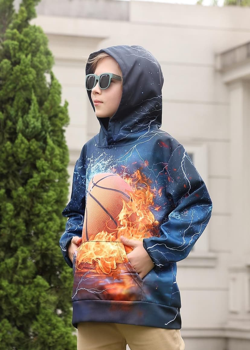 Lovekider Boys Hoodies Sweatshirt Cool 3D Print Pullover with Big Pocket for Kids Fashion Warm Winter 6-16 Years