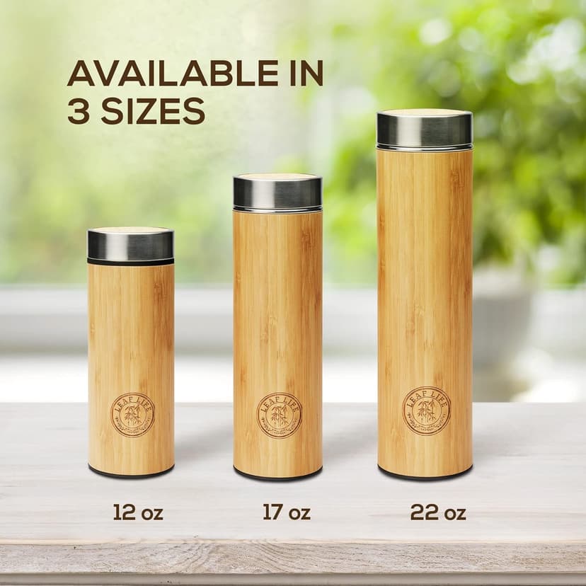 LeafLife Premium Bamboo Tea Bottle for Loose Tea - Tea Infuser Bottle - Tea Gifts - Insulated Water Bottle/Coffee Tumbler/Tea - Tea Gift Set, Tea Accessories - Tea Tumbler 17oz