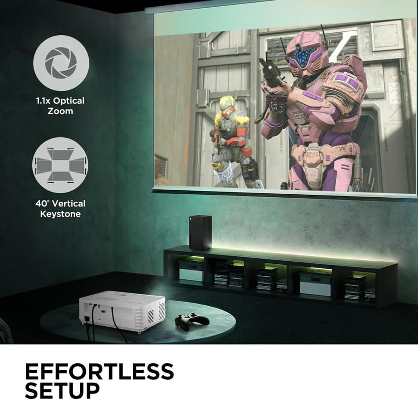 ViewSonic PA503HD 4000 Lumens High Brightness Projector with 1.1x Optical Zoom, USB, and HDMI inputs for Home and Office