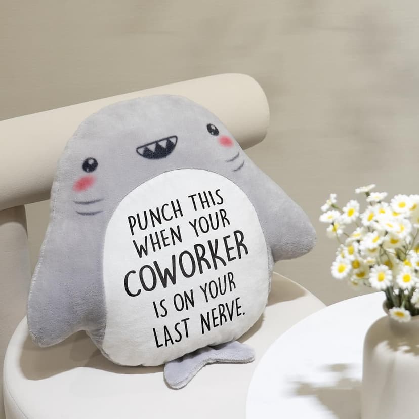 Novelty Cute Plush Shark Pillow- Funny Coworker Leaving/Birthday Gifts Offices, Gag Gift for Friend Sister Brothers Boyfriend Girlfriend Husband Wife, Stress Relief, White Elephant Gifts